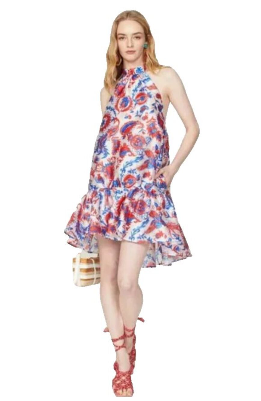Stella Jean Resort Style Halter Dress  Size 2  NWOT  Red White & Blue Print